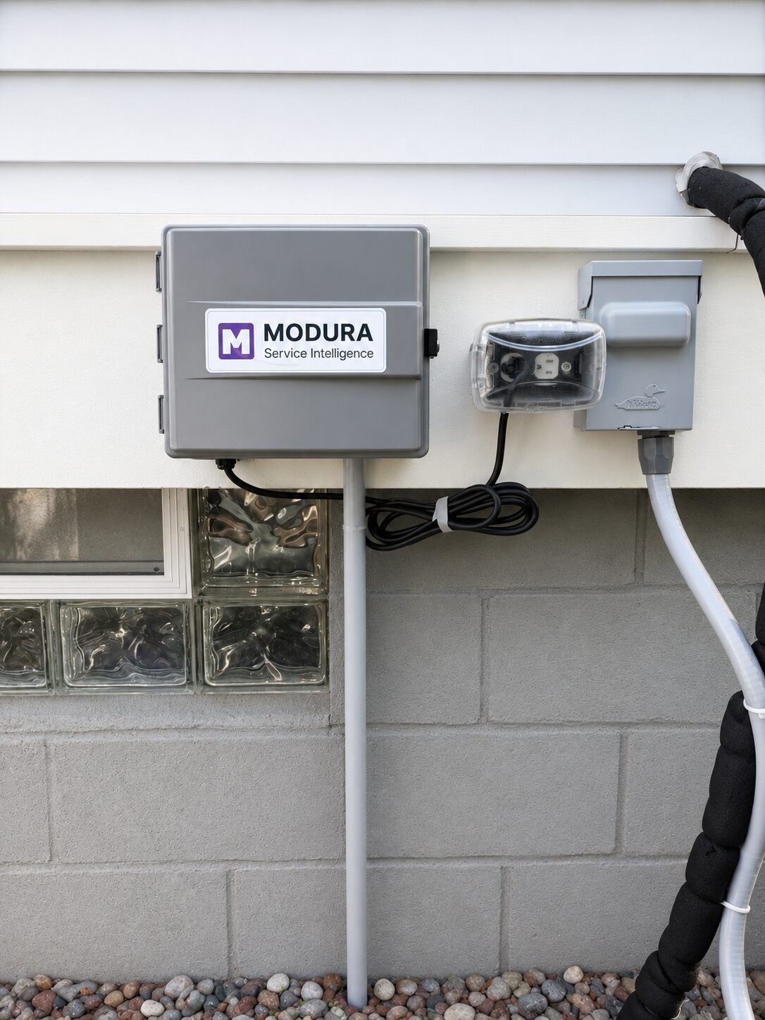 Installed MODURA HUB enclosure providing site connectivity beside irrigation control hardware